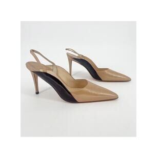 Manolo Blahnik Vintage Brown Tan Colorblock Pointed Toe Slingback Heel IT 41